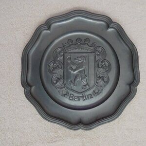 Vintage Embossed Pewter Plate Berlin Germany Bear Coat of Arms 9 Inch Decor Gift